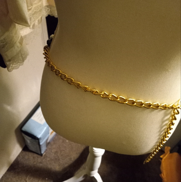Used,not new,never worn gold chain Link belt with double  front assorted beads. - Picture 2 of 3